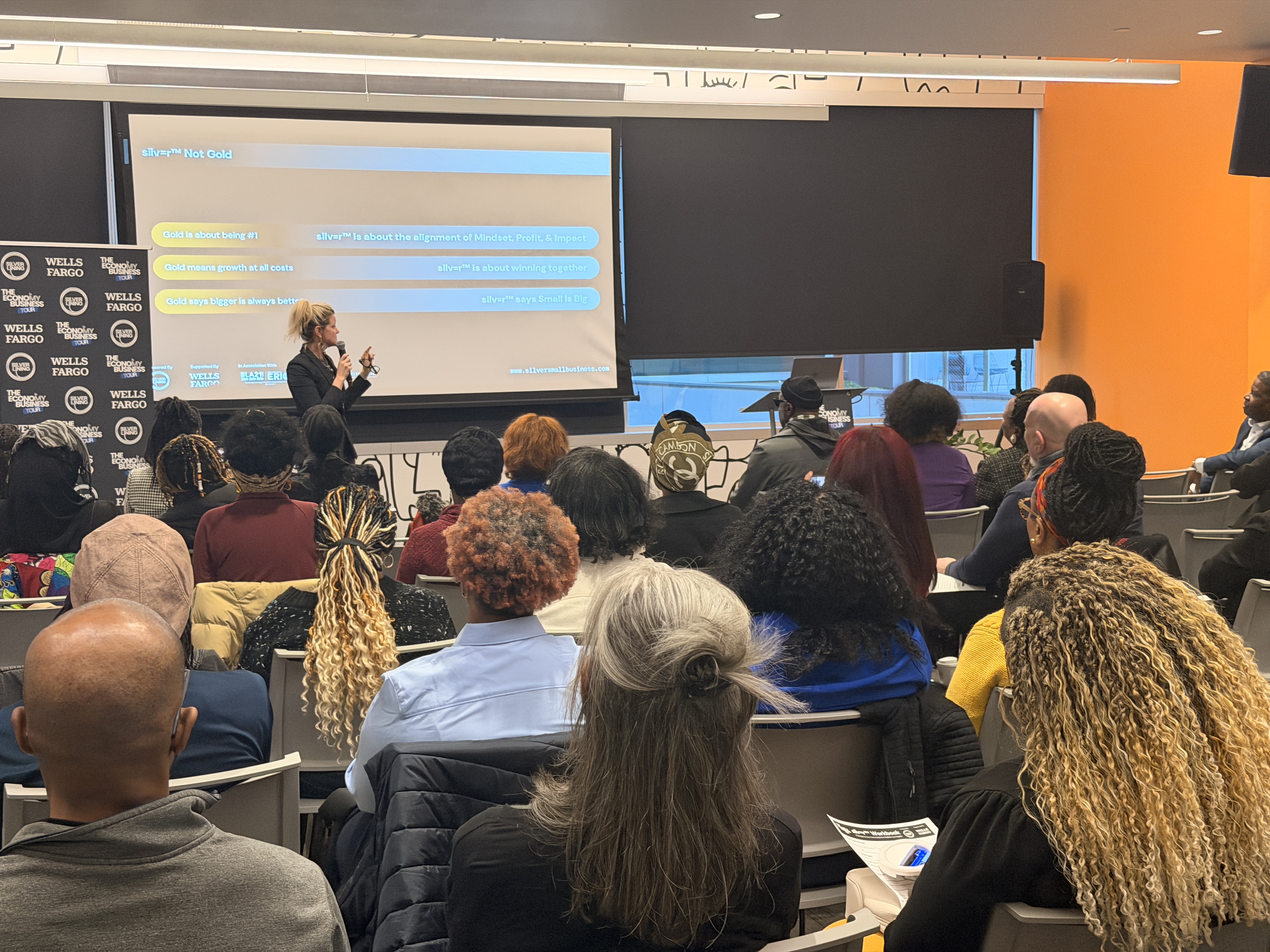 Carissa Reiniger presenting the silv=r methodology to Philadelphia small business owners